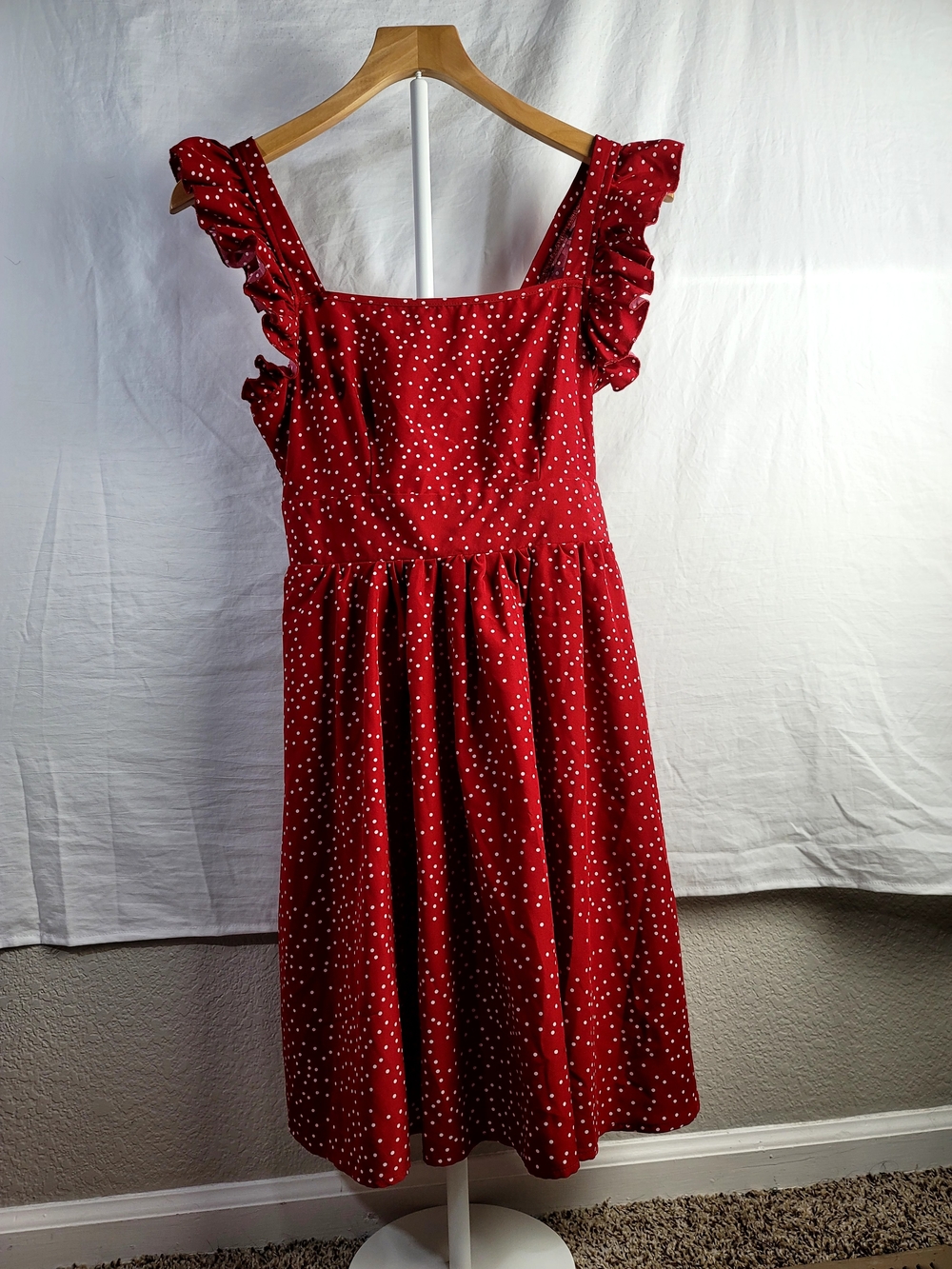 SHEIN Red Polka Dot Ruffle-Strap Midi Dress